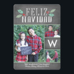 Modern Hollies Feliz Navidad Holiday<br><div class="desc">This 3-photo Christmas card features a monogram and a simple and sweet sentiment,  all on a chalkboard background. Says "Feliz navidad".</div>
