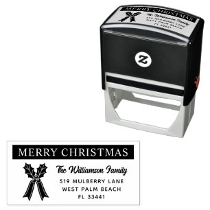 Modern Holly Berries Christmas Holidays Address Self-inking Stamp