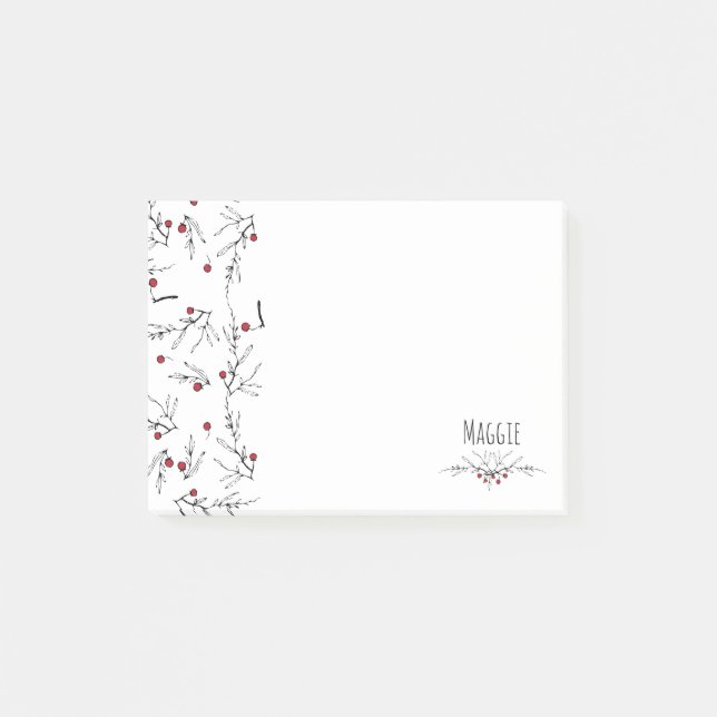 Modern Holly Berries, Holiday Post-it Notes (Front)