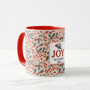 Modern Holly Berry Christmas Botanical Joy Family Mug