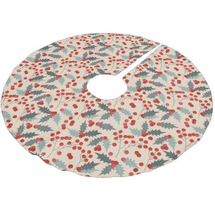 Modern Holly Berry Christmas Botanical Pattern Brushed Polyester Tree Skirt