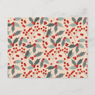 Modern Holly Berry Christmas Botanical Pattern Holiday Postcard