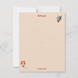 Modern Holly Berry Christmas Botanical Pattern Thank You Card