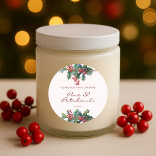 Modern Holly Berry Christmas Candle Classic Round Sticker