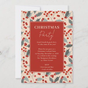 Modern Holly Berry Christmas Party Invitation