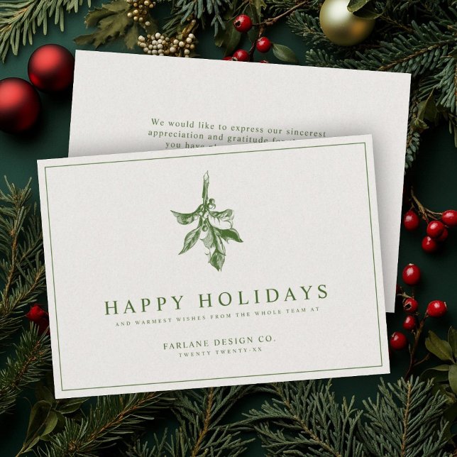 Modern Holly Berry | Elegant Muted Green Business Holiday Card (Creator Uploaded)