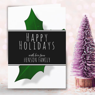 Modern Holly Berry Tree Christmas Black and White Holiday Card
