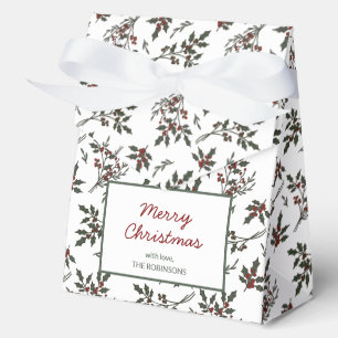 Modern Holly Christmas Plant Pattern White Favour Box