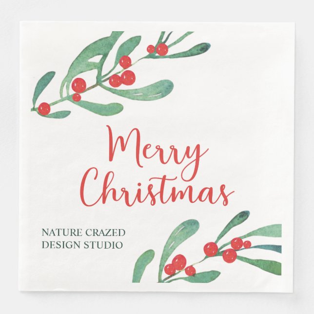 Modern Holly Company Christmas Napkin (Front)