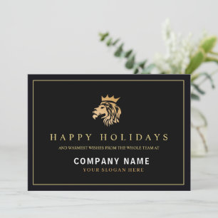 Modern Holly   Elegant Gold Lion Logo Holiday Card