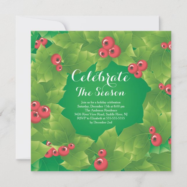 Modern Holly Frame Holiday Party Invitation (Front)