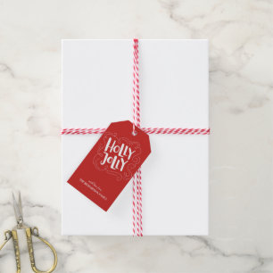 Modern Holly Jolly Merry Christmas White Script Gift Tags