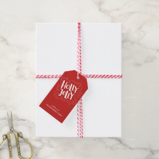 Modern Holly Jolly Merry Christmas White Script Gift Tags