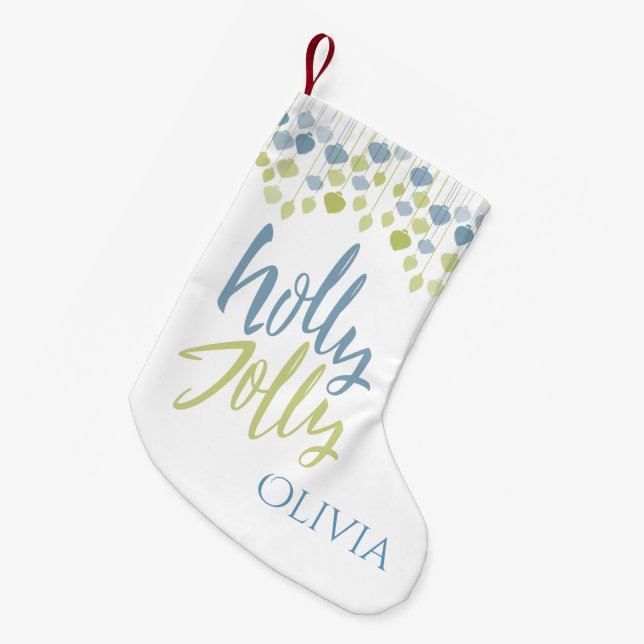Modern Holly Jolly Minimalist Holiday Baubles Small Christmas Stocking (Front (Hanging))