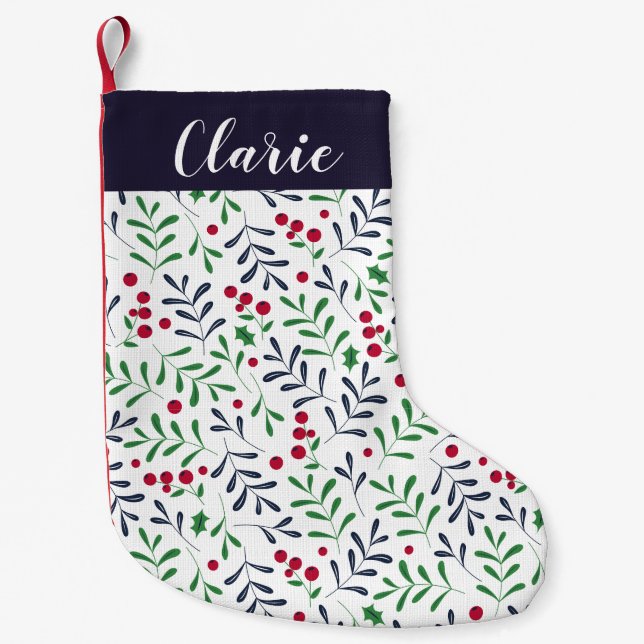 Modern Holly Personalised Christmas Stocking (Front)