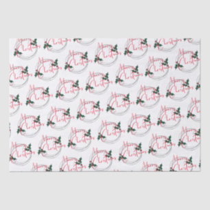Modern Holly Wreath Merry Christmas Tissue Paper
