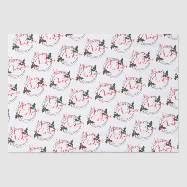 Modern Holly Wreath Merry Christmas Tissue Paper (Front)