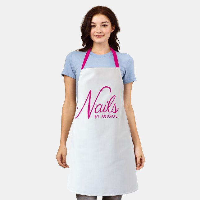 Modern Hollywood Pink Nail Stylist White Apron (Worn)