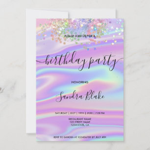Modern Holograph Girly Trendy Birthday Invitation