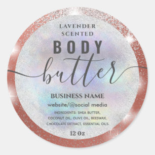 Modern holograph sparkle script body butter label