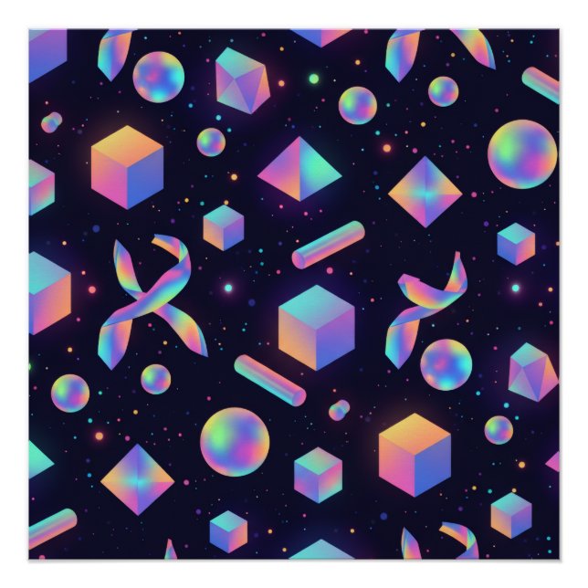 Modern Holographic 3D Geometric Art Poster (Front)