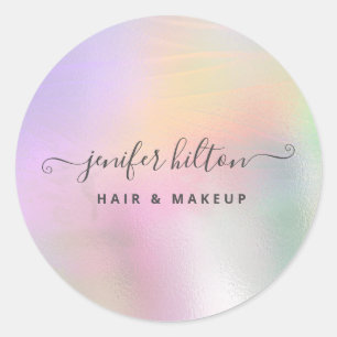 Modern holographic abstract signature classic round sticker