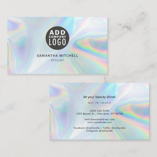 Modern Holographic Add Company Logo Stylist Business Card (Front/Back)