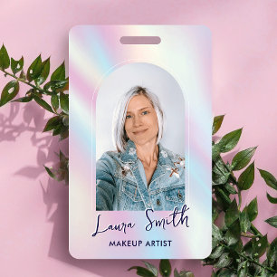 Modern Holographic Aesthetician Photo Beauty Salon ID Badge