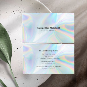 Modern Holographic Beautician Hair and Makeup Business Card