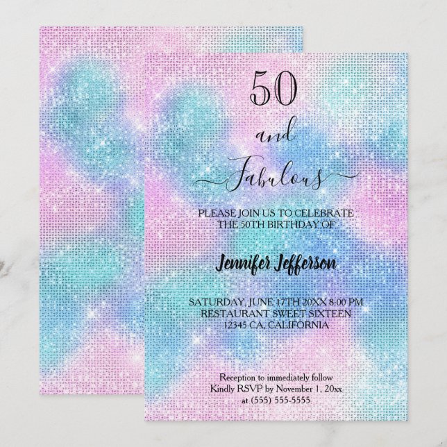 Modern holographic Birthday Invitation (Front/Back)