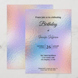 Modern holographic Birthday invitation