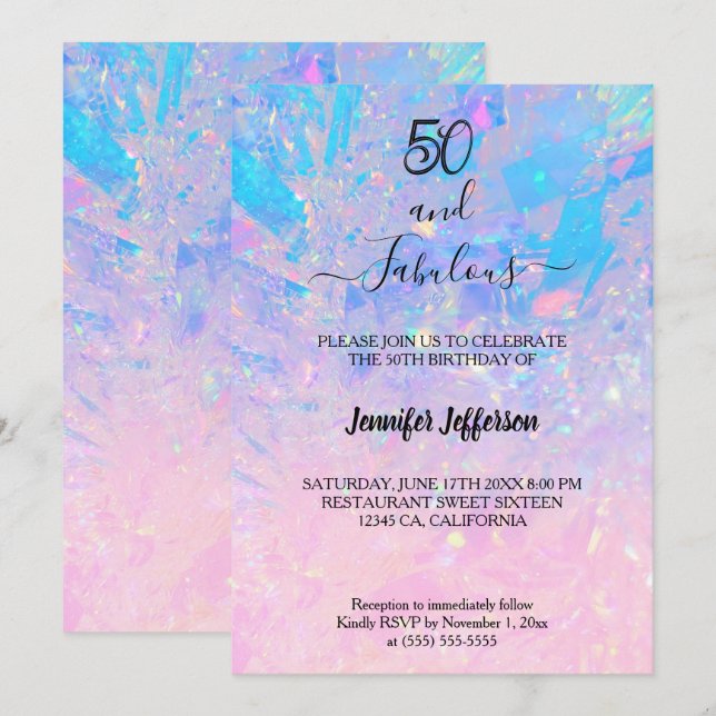 Modern holographic Birthday Invitation (Front/Back)