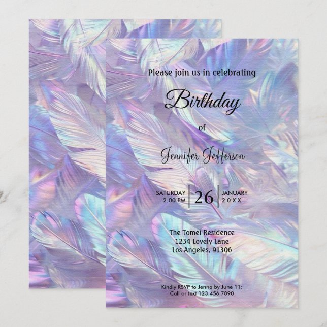 Modern holographic Birthday invitation (Front/Back)