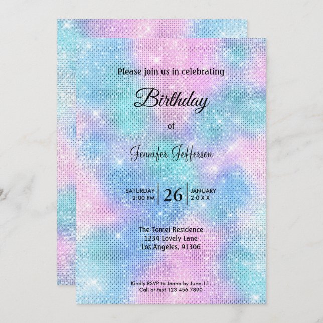Modern holographic Birthday invitation (Front/Back)