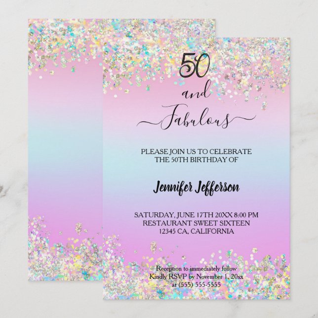 Modern holographic Birthday Invitation (Front/Back)