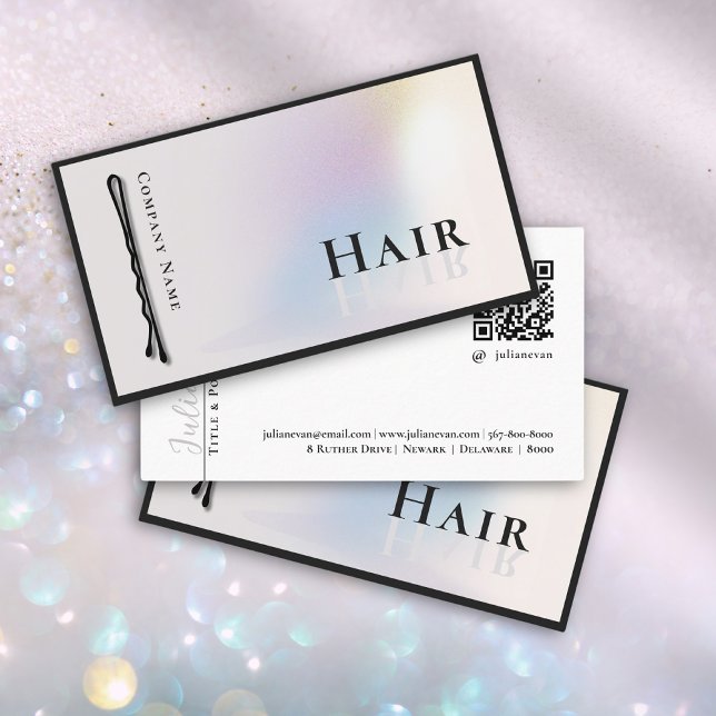 Modern Holographic Bobby Pin Hair Stylist  Business Card (Creator Uploaded)