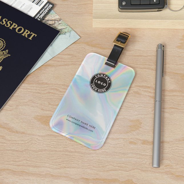 Modern Holographic Business Logo and Website Luggage Tag (Business Logo Corporate Employees Holographic Luggage Tag)