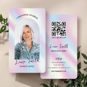 Modern Holographic Chic Aesthetician QR Code Photo Business Card