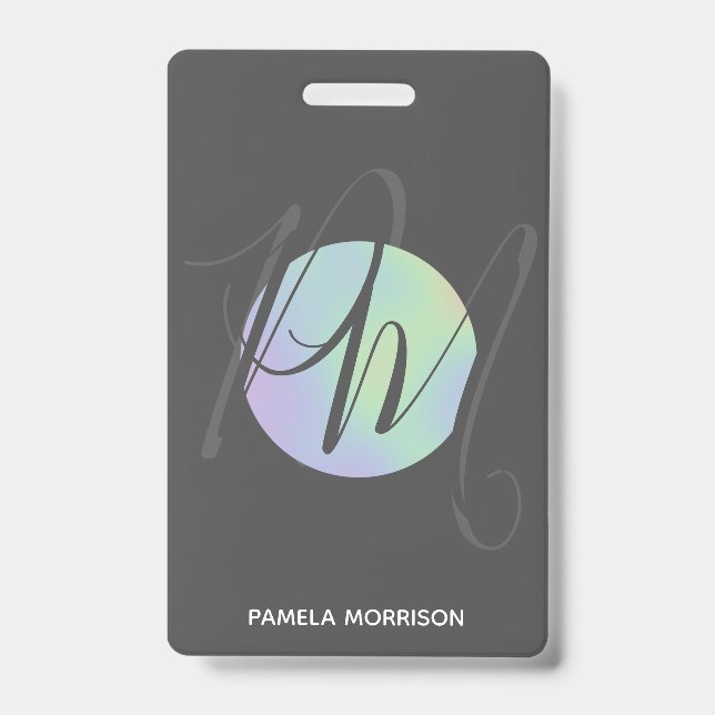 Modern Holographic Circle Monogram - Badge ID Badge (Front)