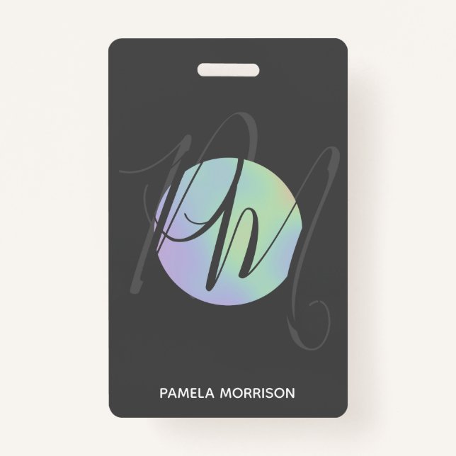 Modern Holographic Circle Monogram - Badge ID Badge (Front)