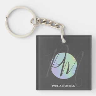 Modern Holographic Circle Monogram - Keychain