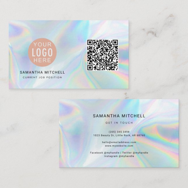 Modern Holographic Company Logo QR Code Business Card (Front/Back)