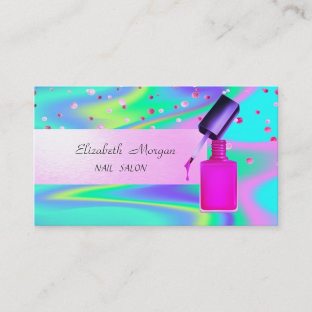 Modern Holographic,Confetti,Nail Polish Business Card (Front)
