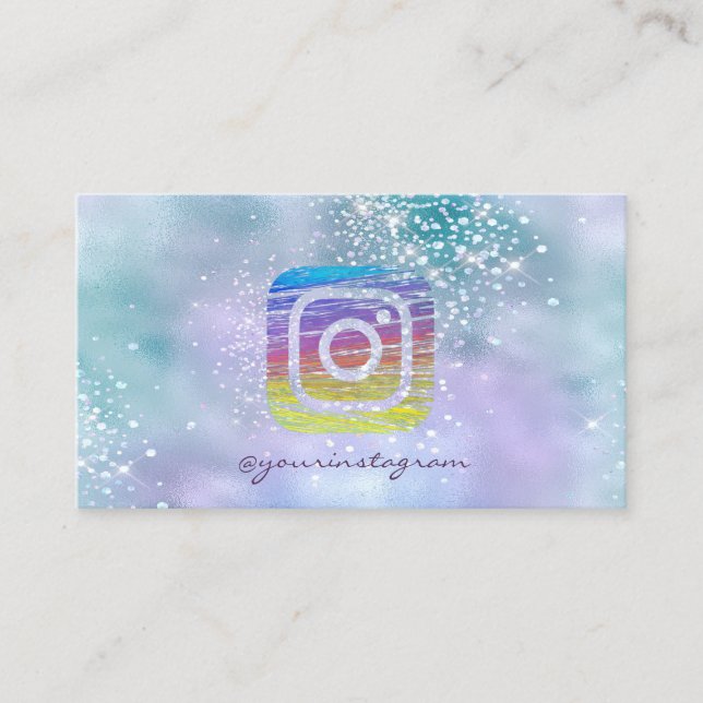 Modern Holographic Diamonds Instagram Social Media Business Card (Front)