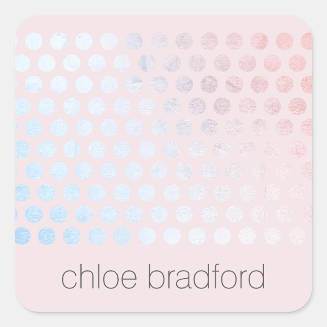 Modern Holographic Dot Pattern on Pink Square Sticker (Front)