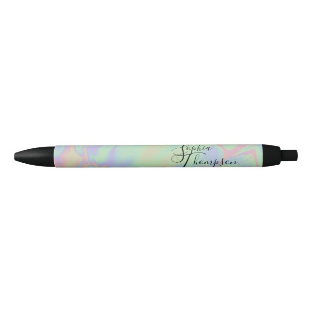 Modern Holographic Effect Script Rainbow Pastel Bl Black Ink Pen (Front)