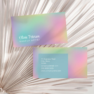 Modern Holographic Elegant White Script Business Card