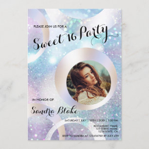 Modern Holographic Foil Add Your Photo Holograph Invitation