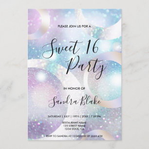Modern Holographic Foil Circles Holograph Invitation