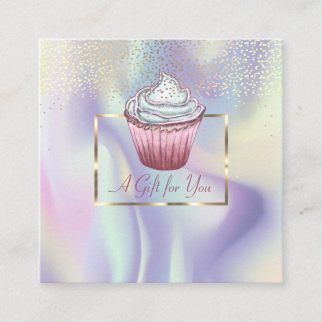 Modern Holographic,Frame,Confetti,Cupcake Discount Card (Front)